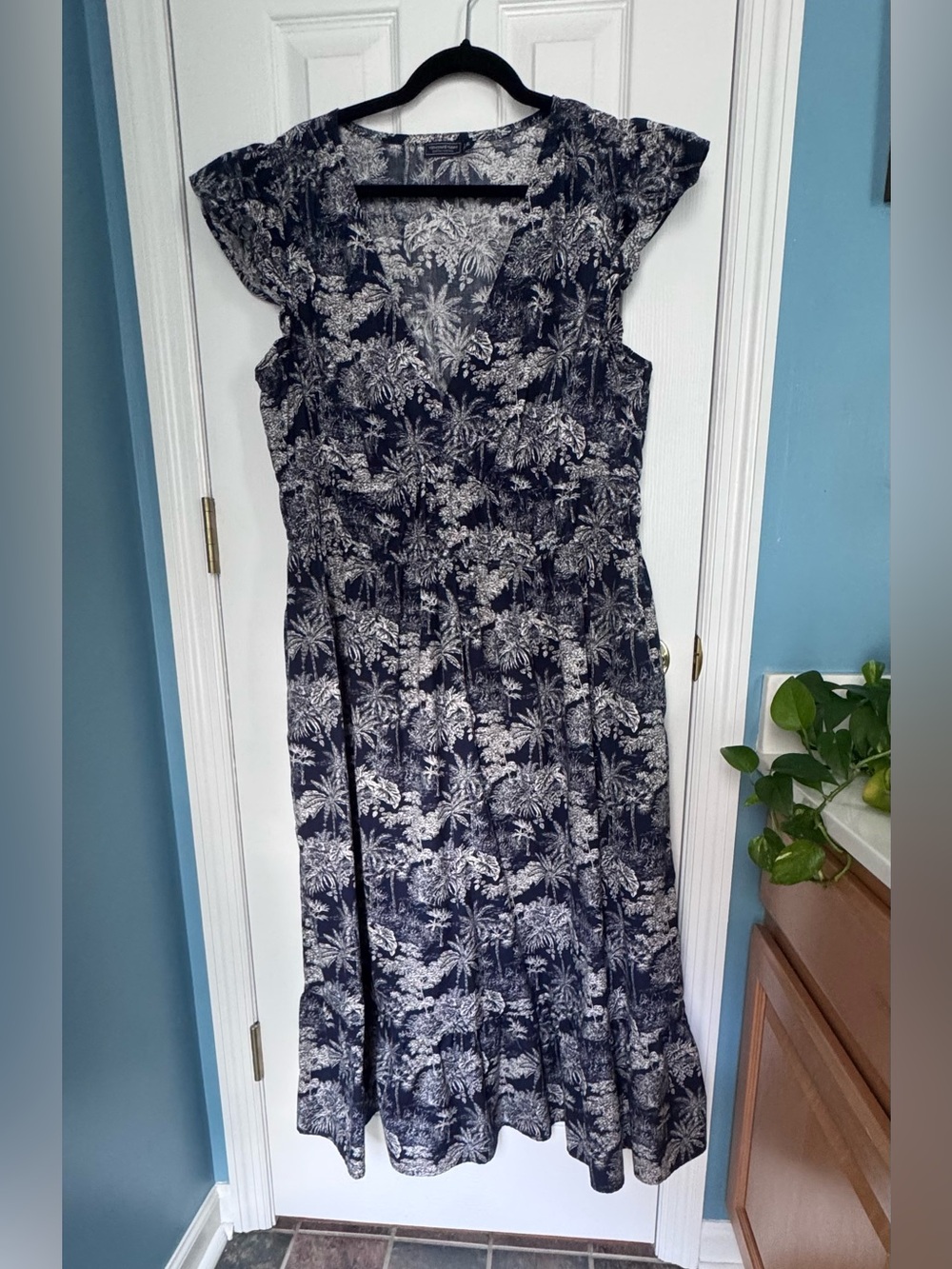 Vineyard Vines Poplin Flutter-Sleeve Midi Dress Lobster Slack Navy NWOT